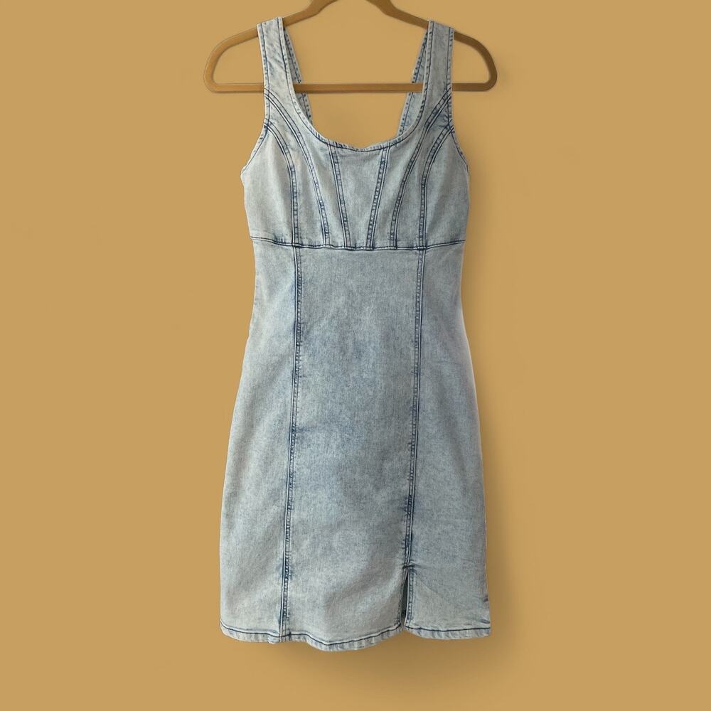 Rewash Womens Size M Faded Denim Bustier Front Midi Dress